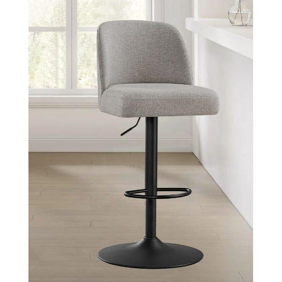 Highland Gas-Lift Adjustable Bar Stool With Gray Upholstery & Black Metal Base 360° Swivel Seat Height 25.5"-33.2" New in box