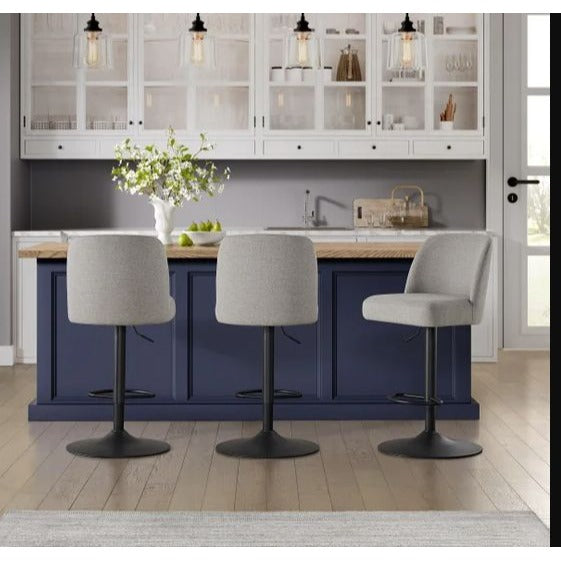 Highland Gas-Lift Adjustable Bar Stool With Gray Upholstery & Black Metal Base 360° Swivel Seat Height 25.5"-33.2" New in box