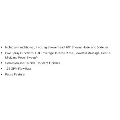 Kohler Hydrorail 3-In-1 Multifunction Showerhead & Column Kit Gold Finish 5 Spray Functions Handshower 1.75 GPM Flow Rate