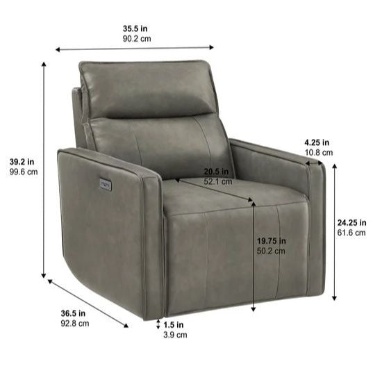 Henredon Keira Leather Zero Gravity Recliner With USB Ports & Power Headrest