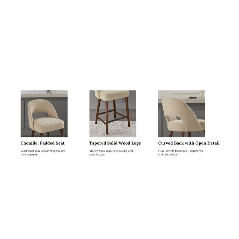 Aiden & Ivy Lilah Two-Pack Fabric Counter Stools Tan Upholstery Walnut Finish Designer-Inspired 37.4" H x 20.4" W Greenguard Certified