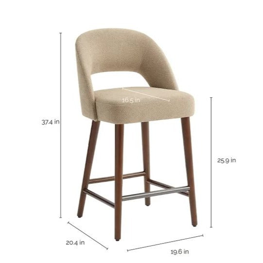 Aiden & Ivy Lilah Two-Pack Fabric Counter Stools Tan Upholstery Walnut Finish Designer-Inspired 37.4" H x 20.4" W Greenguard Certified