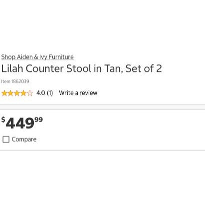 Aiden & Ivy Lilah Two-Pack Fabric Counter Stools Tan Upholstery Walnut Finish Designer-Inspired 37.4" H x 20.4" W Greenguard Certified