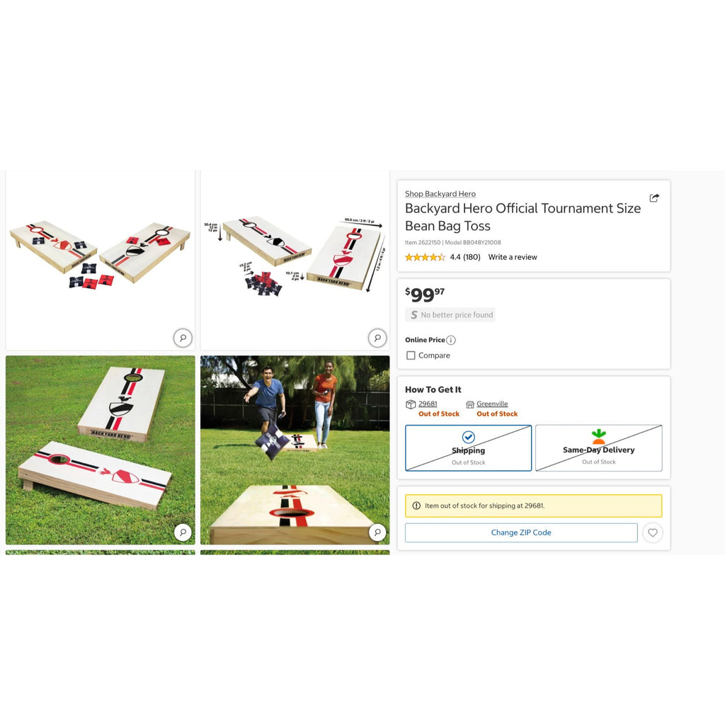 Backyard Hero Official Tournament Size Cornhole  Bag Toss Board Set With 8 Bags