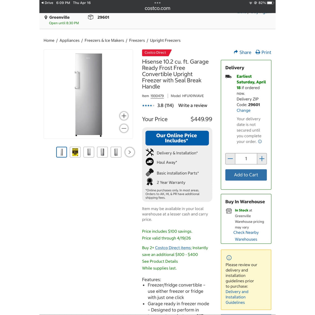 Hisense 10.2 Cu. Ft. Upright Convertible Freezer Stainless
