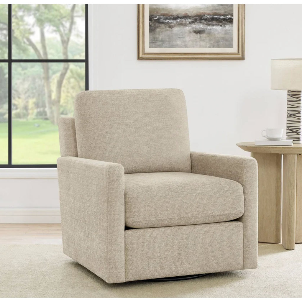 Henredon Marley Swivel Accent Chair Beige Polyester Fabric