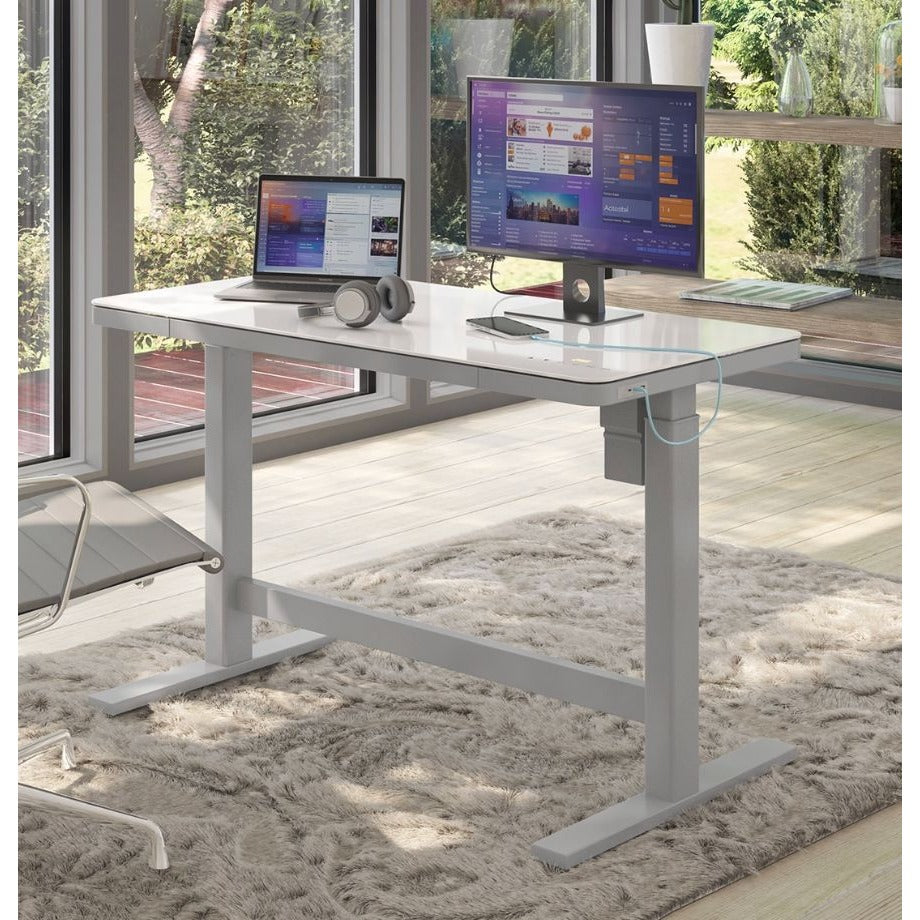 Tresanti Geller 47" Adjustable Height Desk With USB Ports & Glass Top