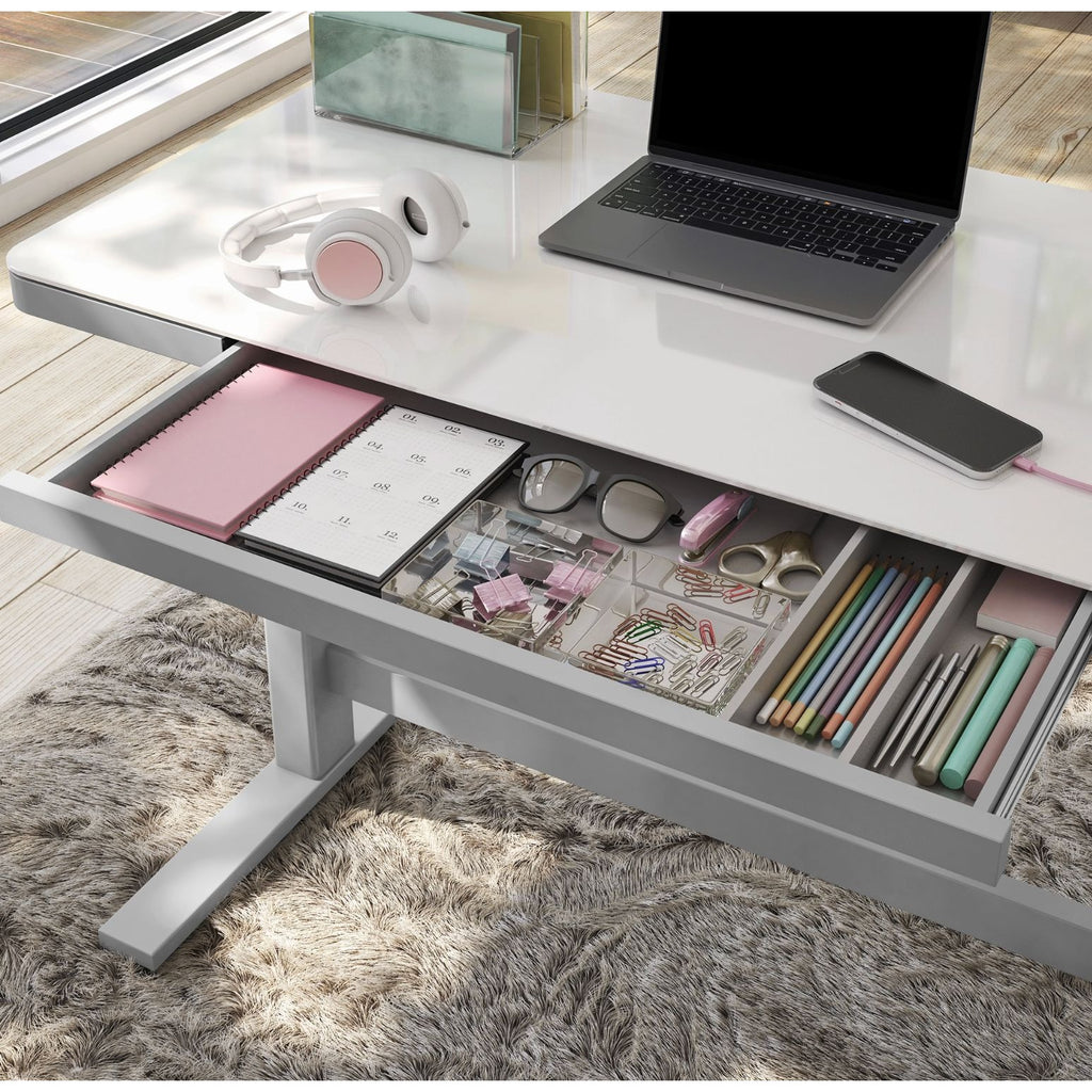 Tresanti Geller 47" Adjustable Height Desk With USB Ports & Glass Top