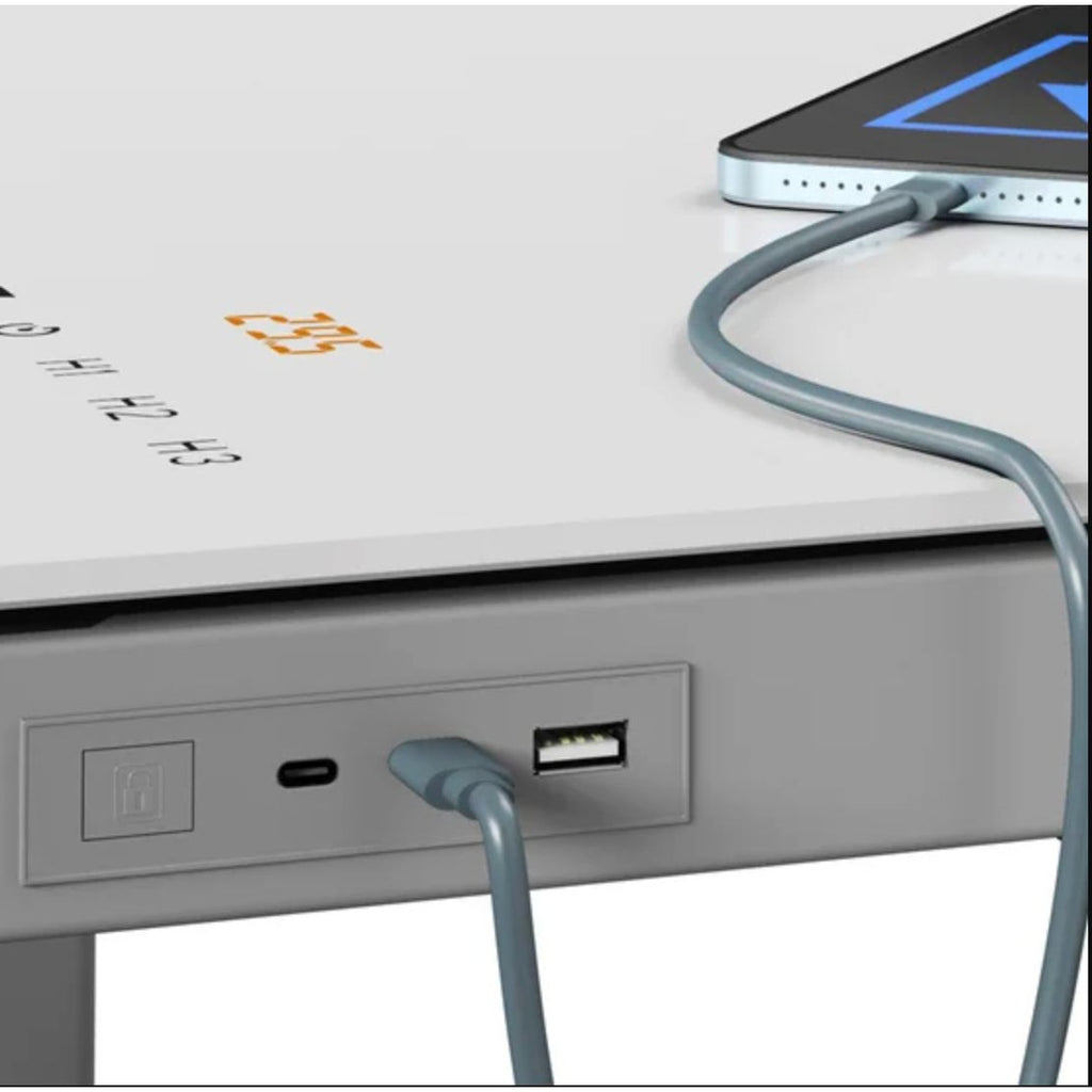 Tresanti Geller 47" Adjustable Height Desk With USB Ports & Glass Top