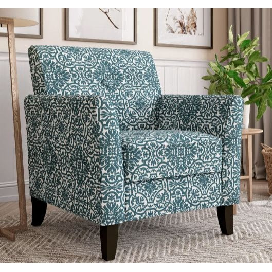 Laurens Accent Chair With Damask Pattern Upholstery Solid Wood Legs & Comfortable Foam Cushion 33" W X 32.1" D X 35.5" H