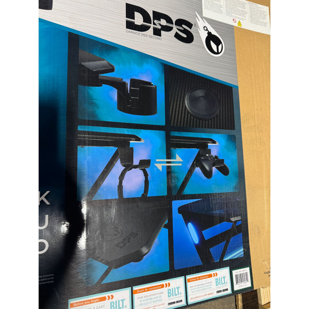 DPS Radius 60" Gaming Desk With LED Lights Carbon-Fiber Finish Cup Holder & Accessory Hook
