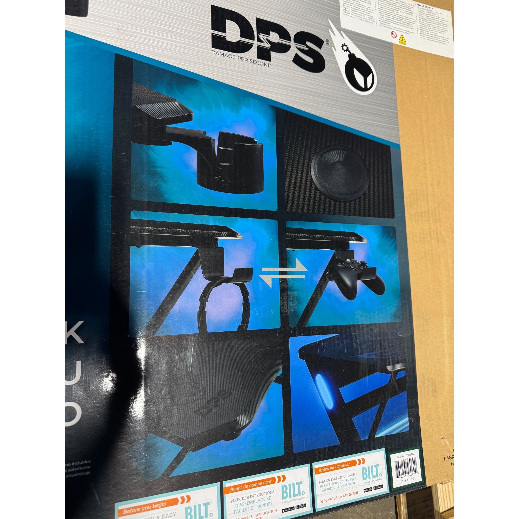 DPS Radius 60" Gaming Desk With LED Lights Carbon-Fiber Finish Cup Holder & Accessory Hook