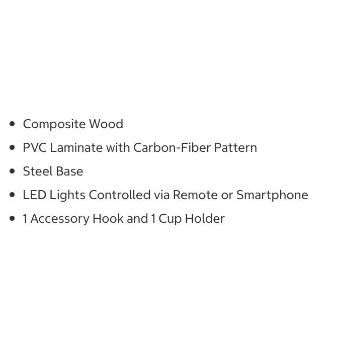 DPS Radius 60" Gaming Desk With LED Lights Carbon-Fiber Finish Cup Holder & Accessory Hook