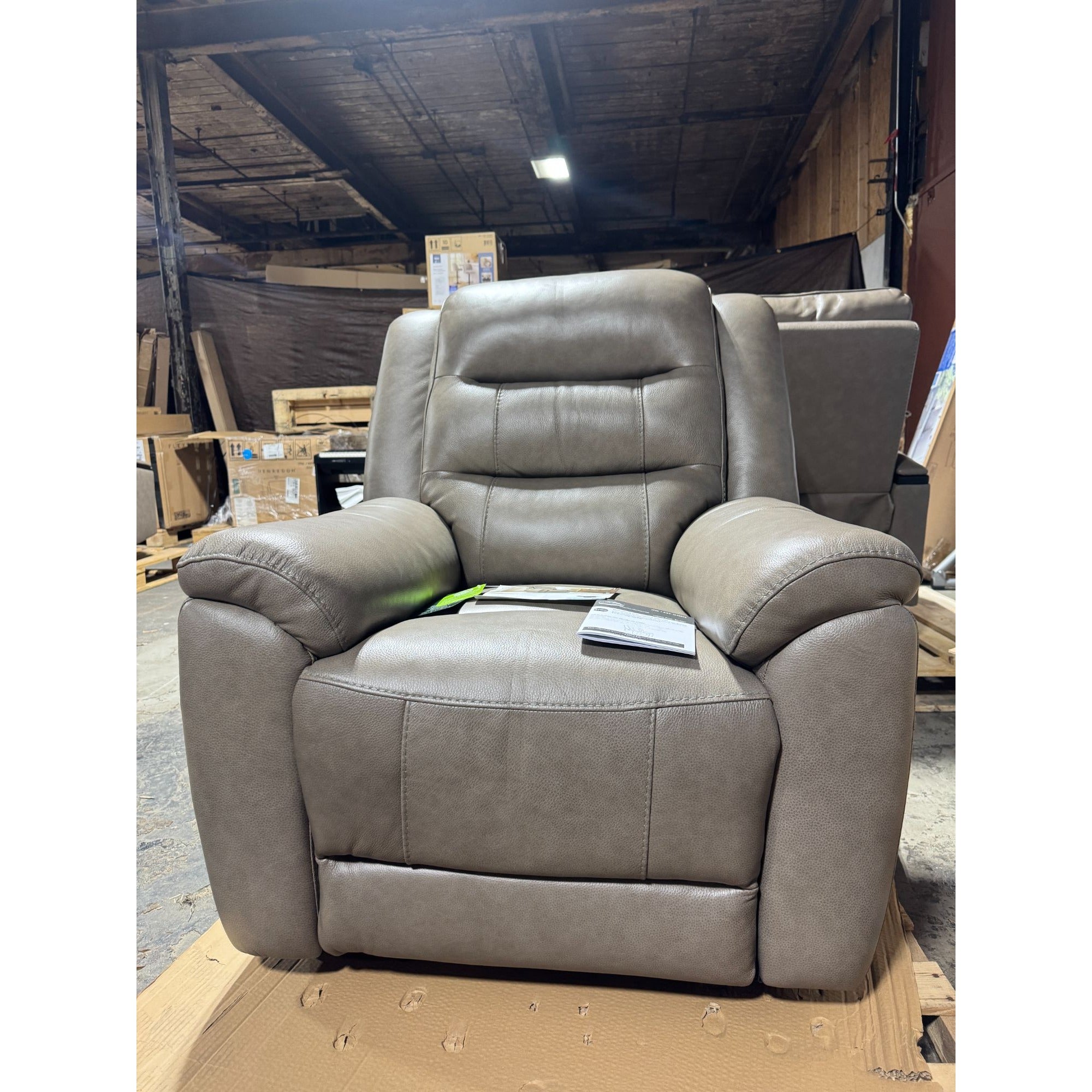 Mason Leather Power Recliner With Power Headrest By Gilman Creek In Taupe - Top Grain Leather - USB Ports