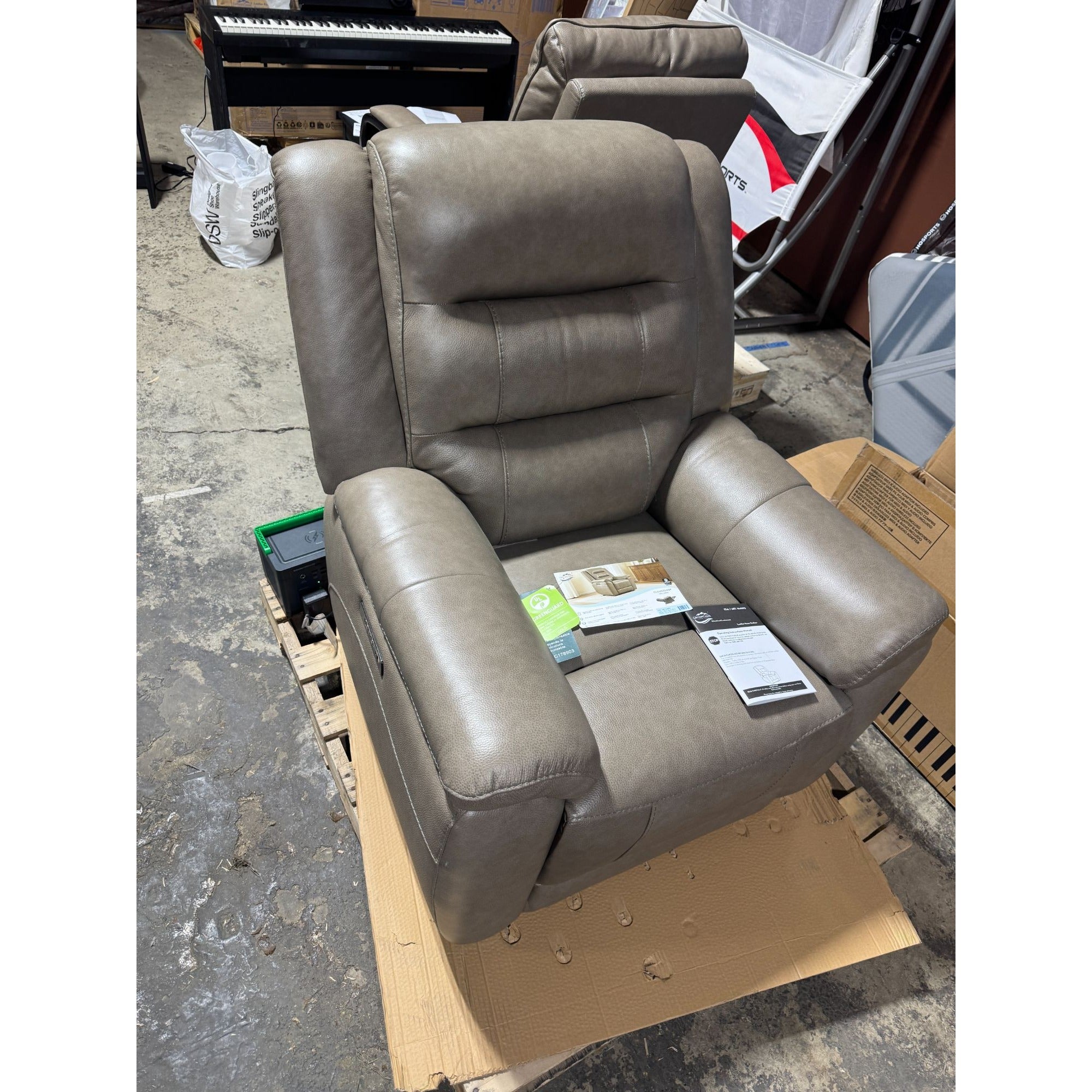 Mason Leather Power Recliner With Power Headrest By Gilman Creek In Taupe - Top Grain Leather - USB Ports