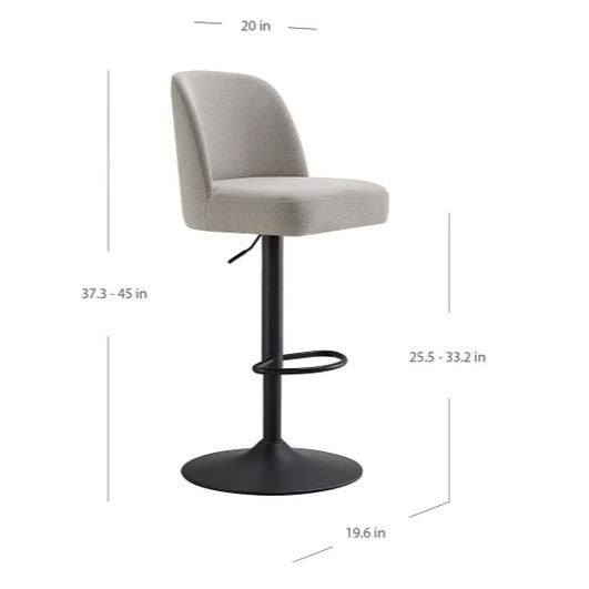 Highland Gas-Lift Adjustable Bar Stool With Gray Upholstery & Black Metal Base 360° Swivel Seat Height 25.5"-33.2" New in box