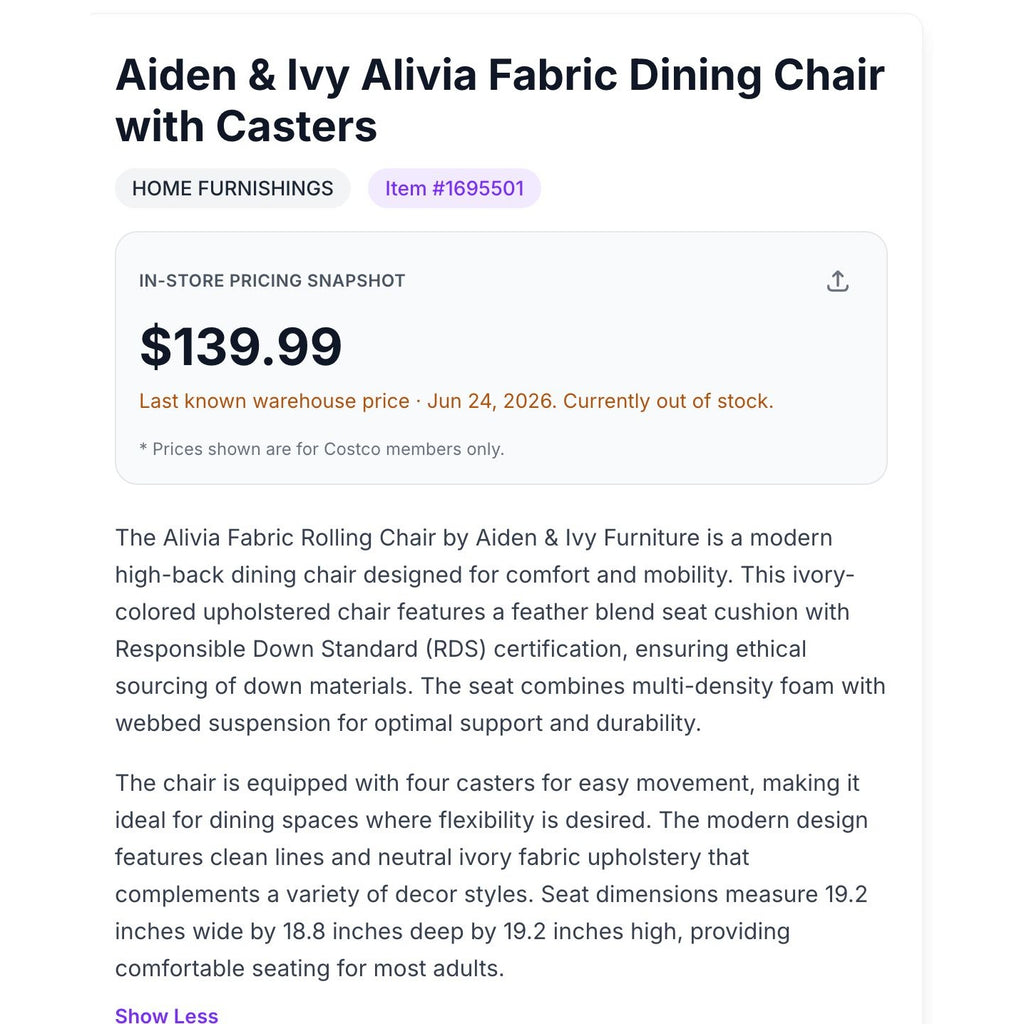 Aiden & Ivy Alivia Fabric Dining Chair Ivory RDS Certified