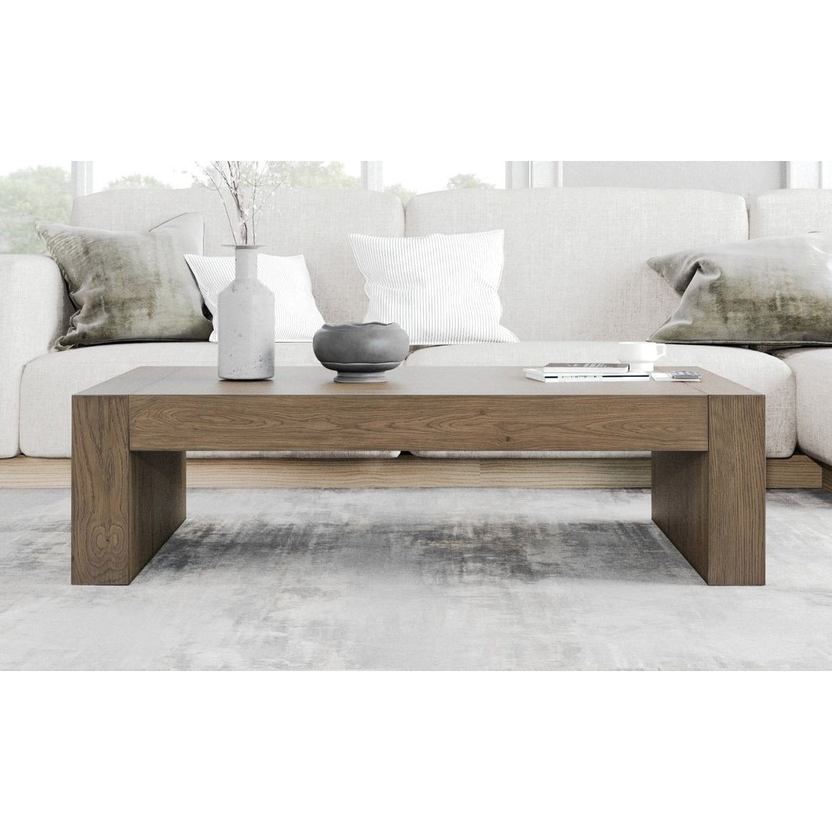 Pike & Main Jaxon 55" Rectangular Coffee Table With Mahogany Solids Oak Veneers & Adjustable Levelers