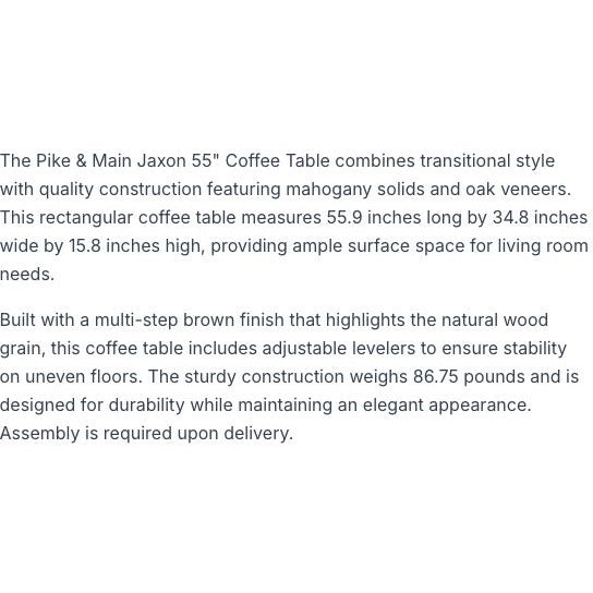 Pike & Main Jaxon 55" Rectangular Coffee Table With Mahogany Solids Oak Veneers & Adjustable Levelers
