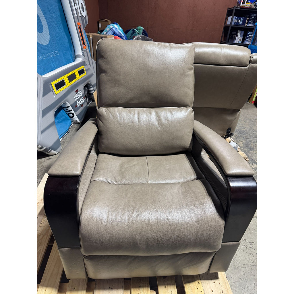 Gilman Creek Transitional Taupe Leather Power Recliner With Power Headrest & USB Ports