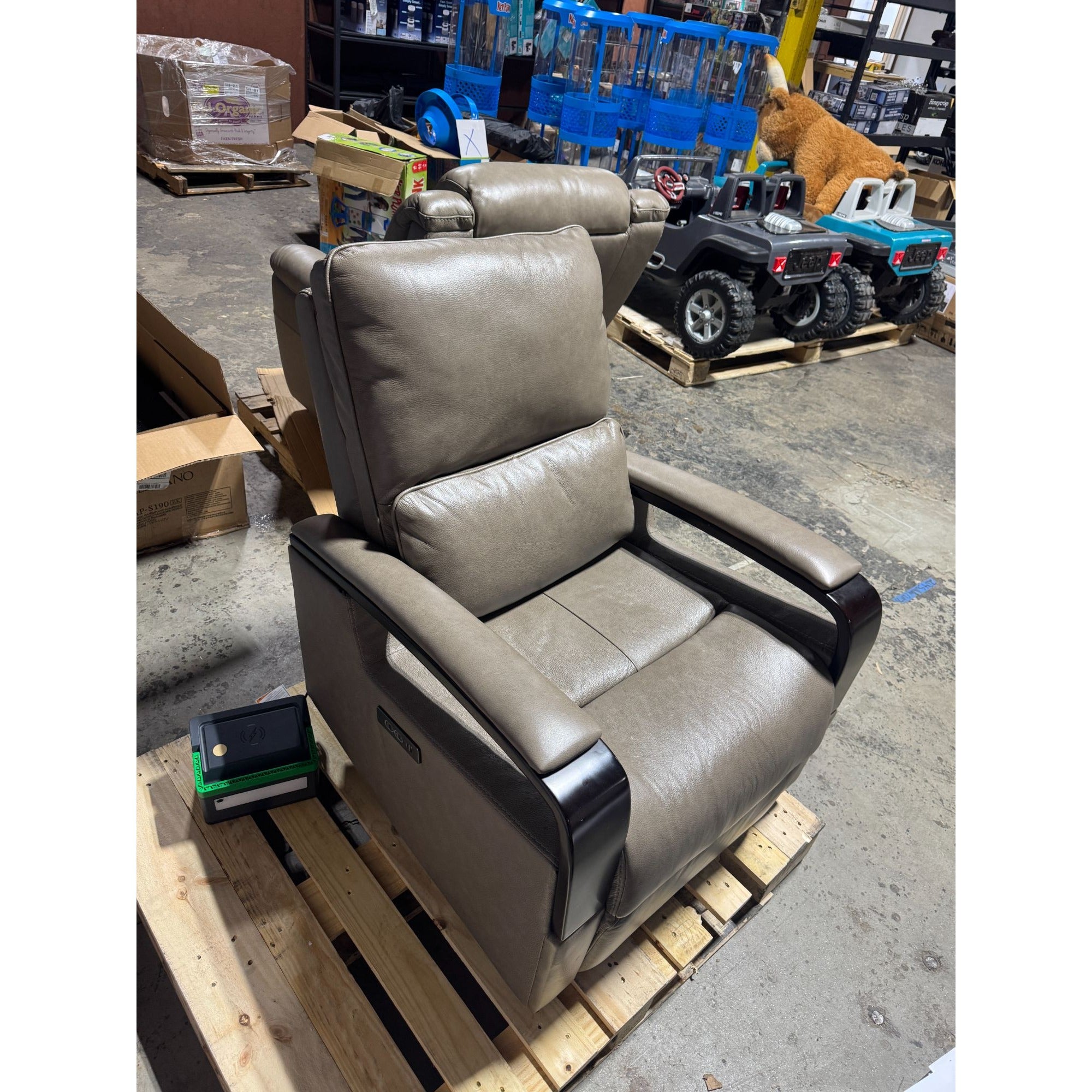 Gilman Creek Transitional Taupe Leather Power Recliner With Power Headrest & USB Ports