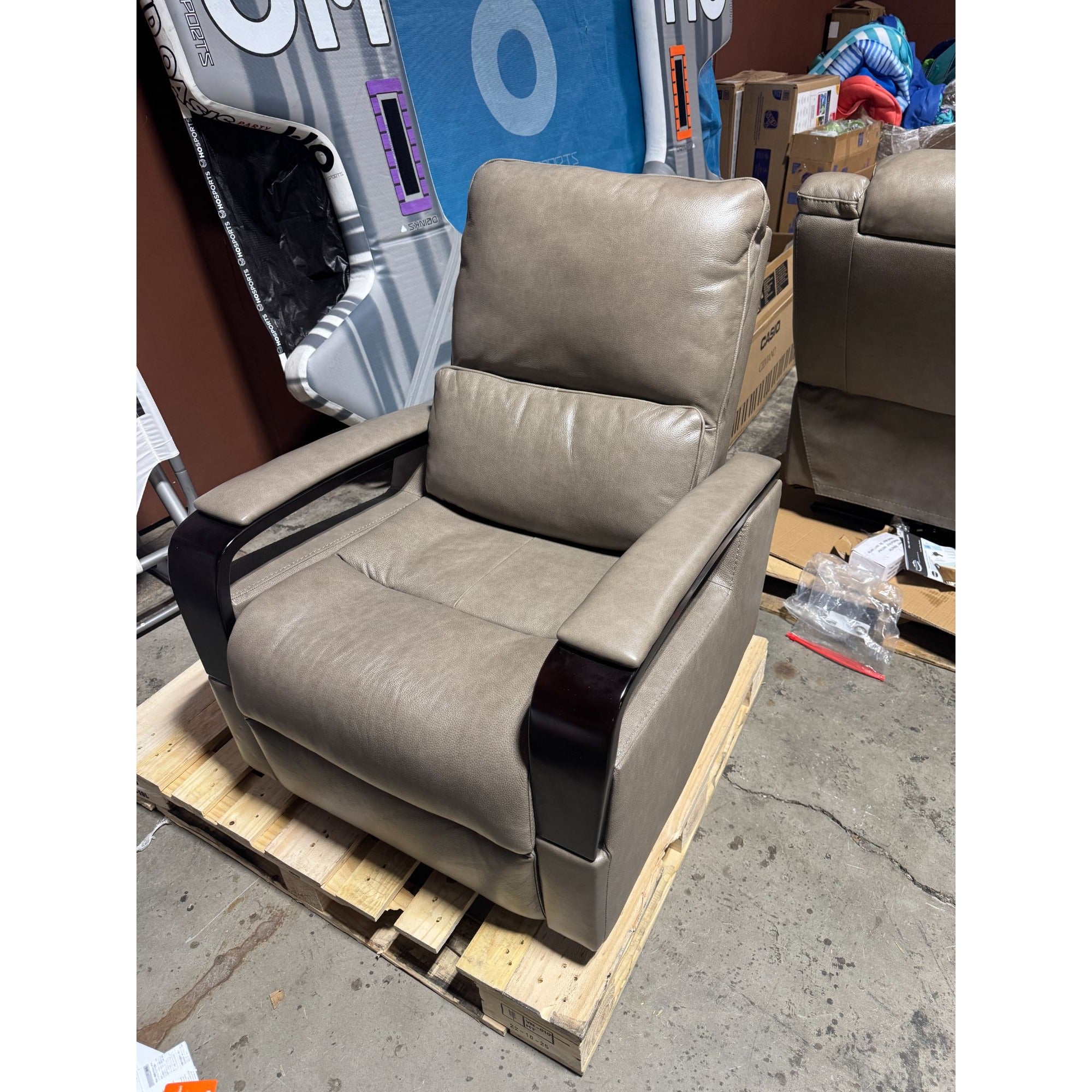 Gilman Creek Transitional Taupe Leather Power Recliner With Power Headrest & USB Ports