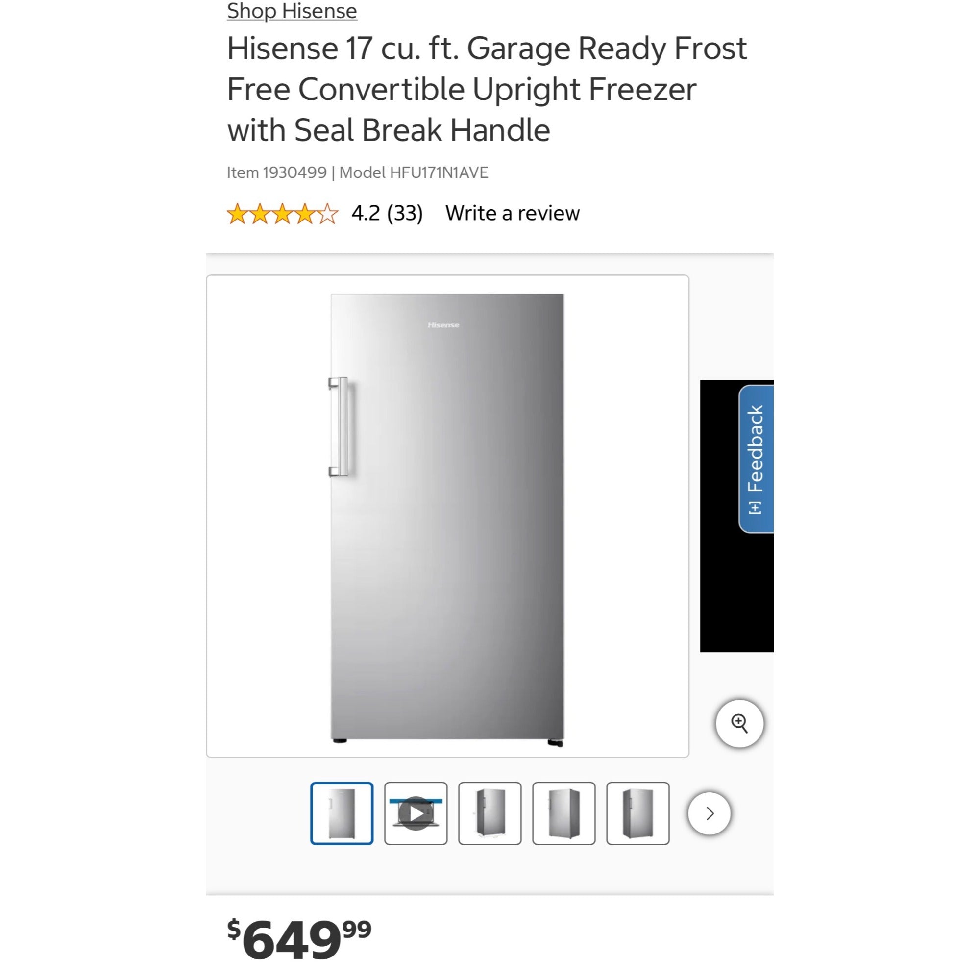 Hisense 17 Cu. Ft. Frost-Free Upright Freezer Convertible