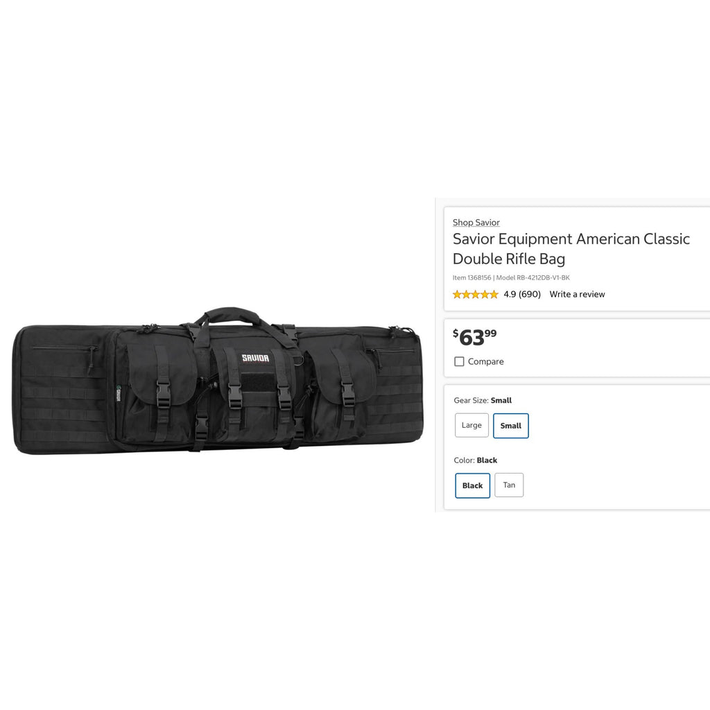 Savior Equipment American Classic 42" Double Rifle Case Black Small With Storage Pockets