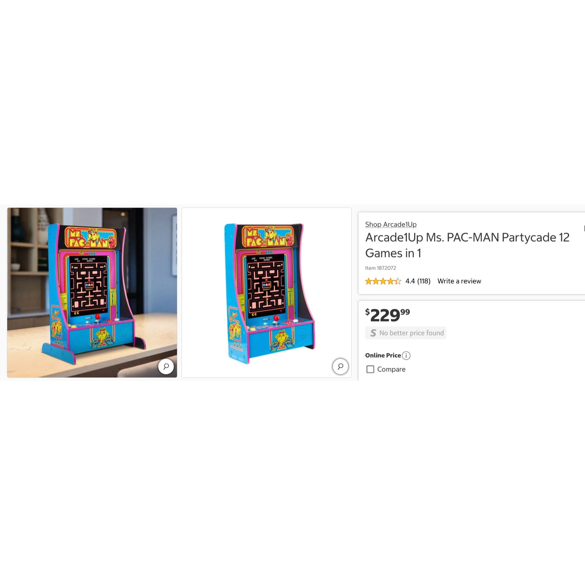 Arcade1Up Ms. PAC-MAN Partycade 12 Games In 1 Retro Arcade Machine