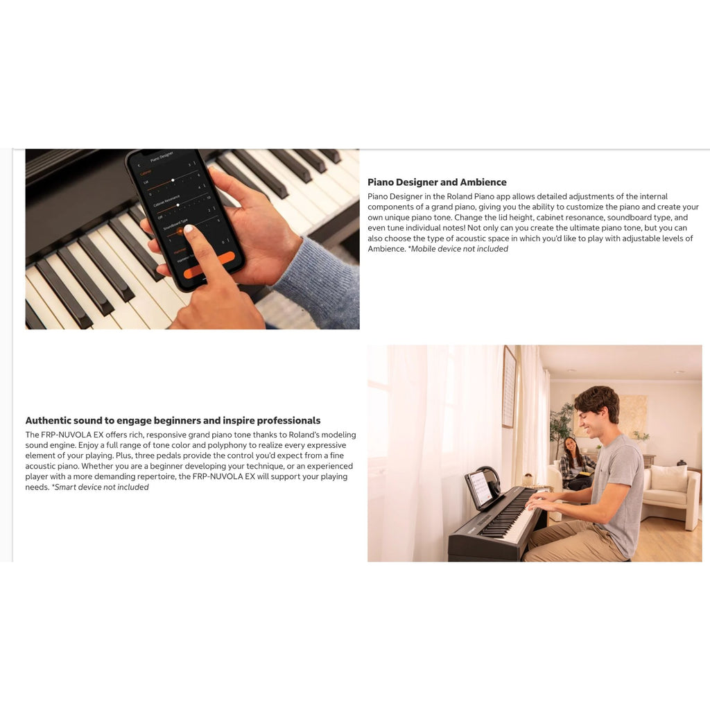 Roland FRP-Nuvola EX Digital Piano With Bluetooth MIDI 88-Keys 3-Pedal System Concert Grand Tone Piano Bench & Roland Cloud