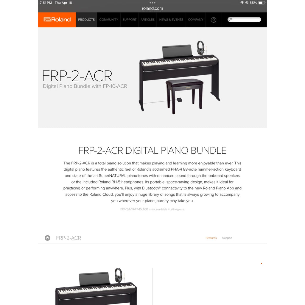 Roland FRP-2-ACR Digital Piano Bundle 88-Key Bluetooth