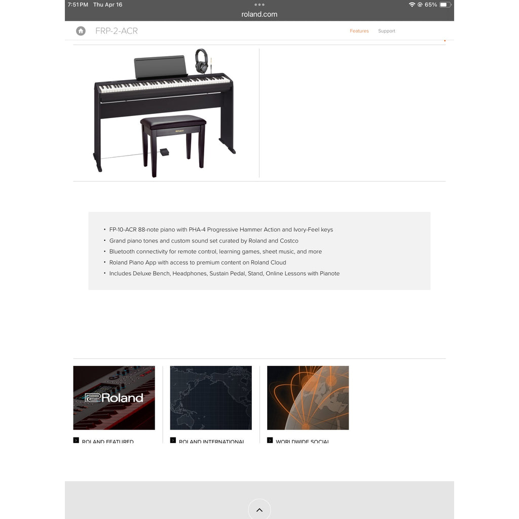 Roland FRP-2-ACR Digital Piano Bundle 88-Key Bluetooth