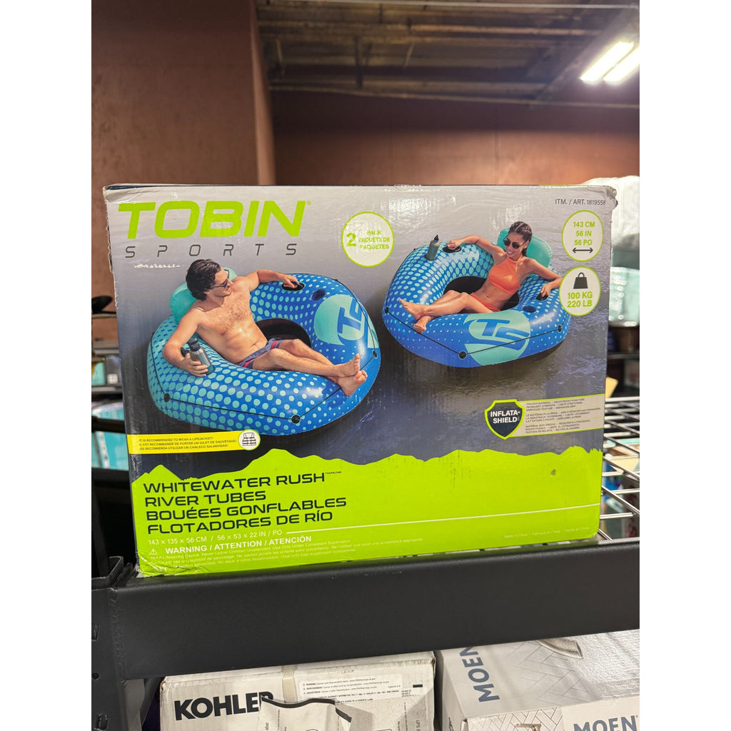 Tobin Sports Whitewater Rush 2-Pack Inflatable River Tubes With Backrest & Cup Holders
