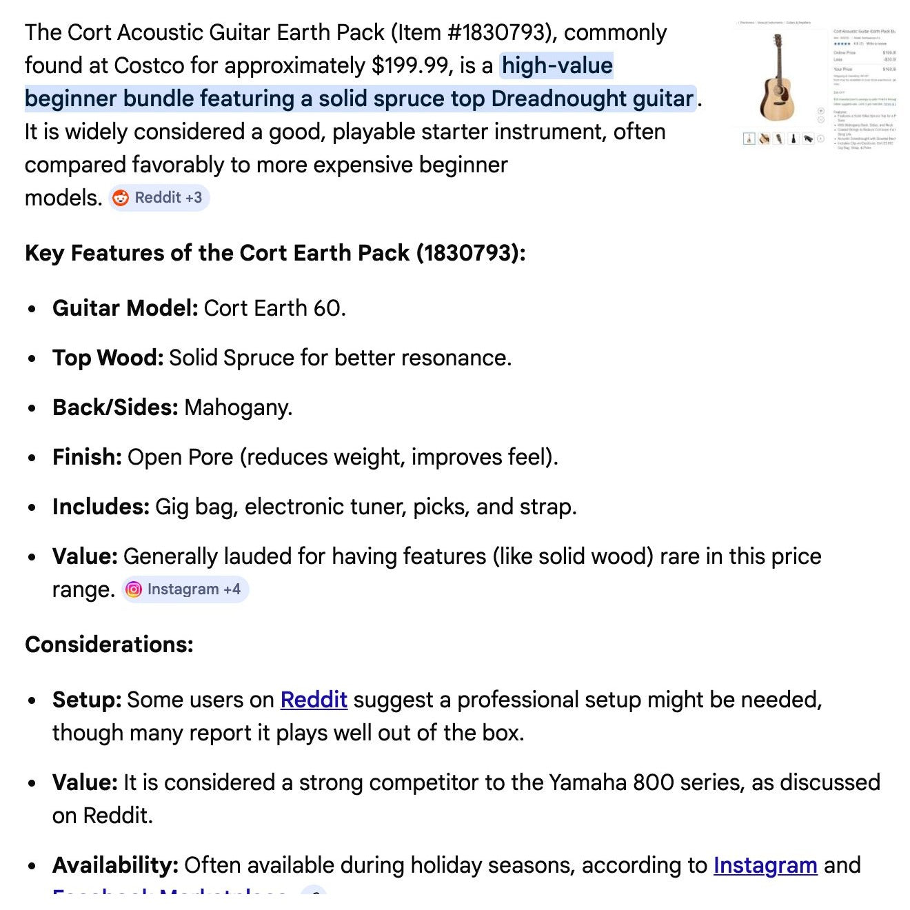 Cort Earth 60 Dreadnought Acoustic Guitar Bundle