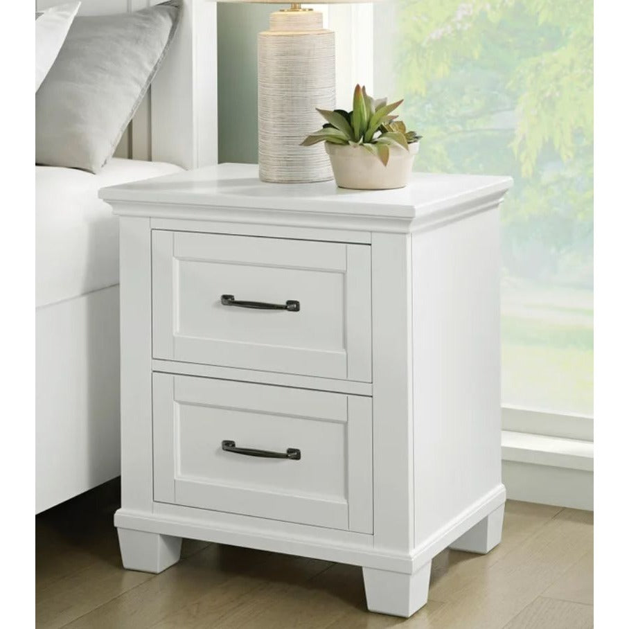 Rose White Nightstand With 2 Drawers Power Outlets USB Ports Rubberwood & Birch Veneer Soft-Close Guides 26.7" H X 24" W X 17.9" D