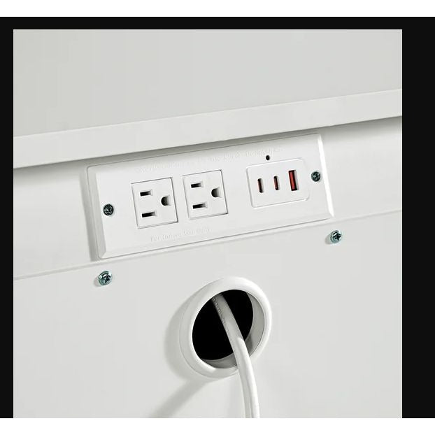 Rose White Nightstand With 2 Drawers Power Outlets USB Ports Rubberwood & Birch Veneer Soft-Close Guides 26.7" H X 24" W X 17.9" D