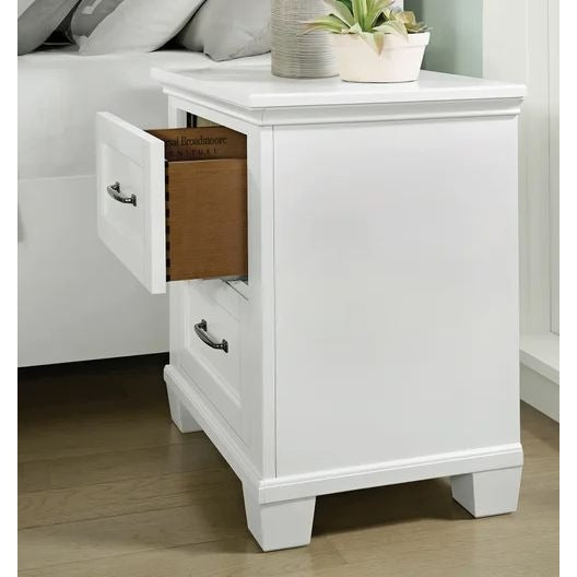 Rose White Nightstand With 2 Drawers Power Outlets USB Ports Rubberwood & Birch Veneer Soft-Close Guides 26.7" H X 24" W X 17.9" D
