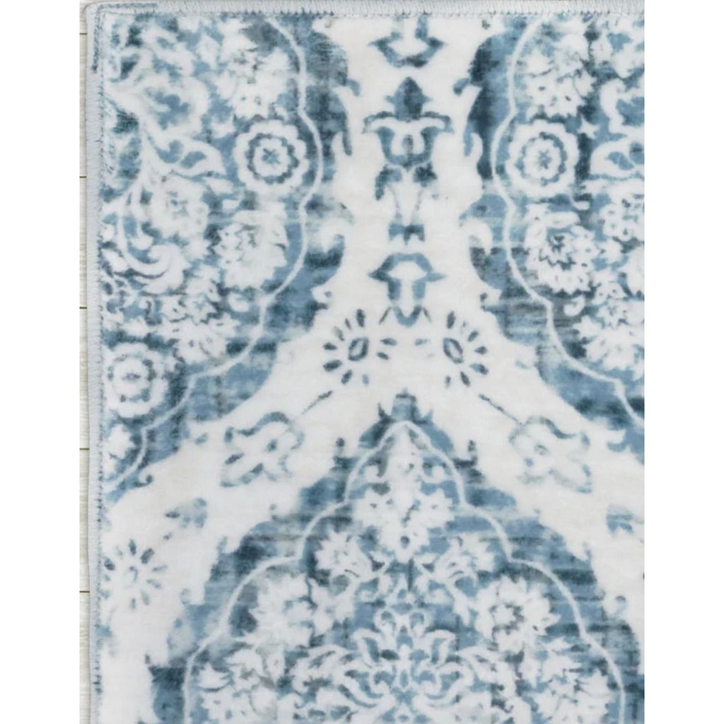 Alisha Aqua Dream Mink Printed Chenille 6'6" x 9'6" Washable Rug With Ornate Design For Stylish And Practical Home Décor