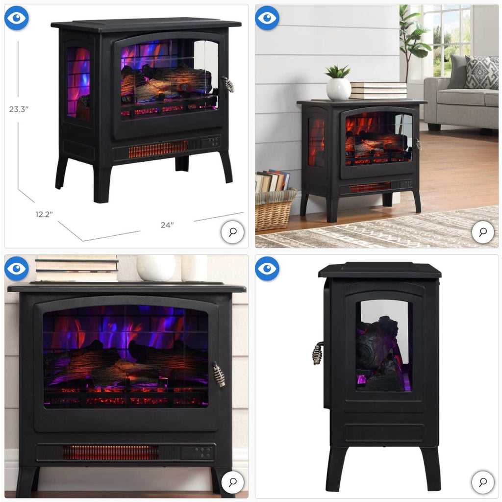 Black Electric Fireplace Stove With Realistic Flame Effect And Cozy Warmth