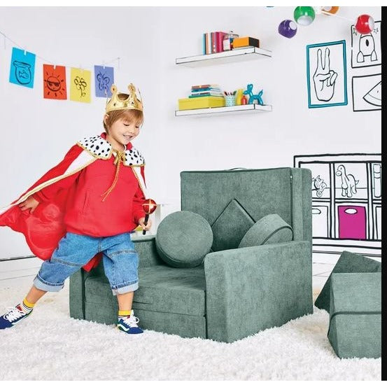Yourigami Kids Convertible Play Fort Modular Foam Cushion Set - Dark Green With Washable Covers