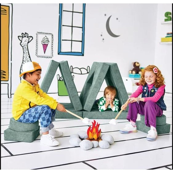 Yourigami Kids Convertible Play Fort Modular Foam Cushion Set - Dark Green With Washable Covers
