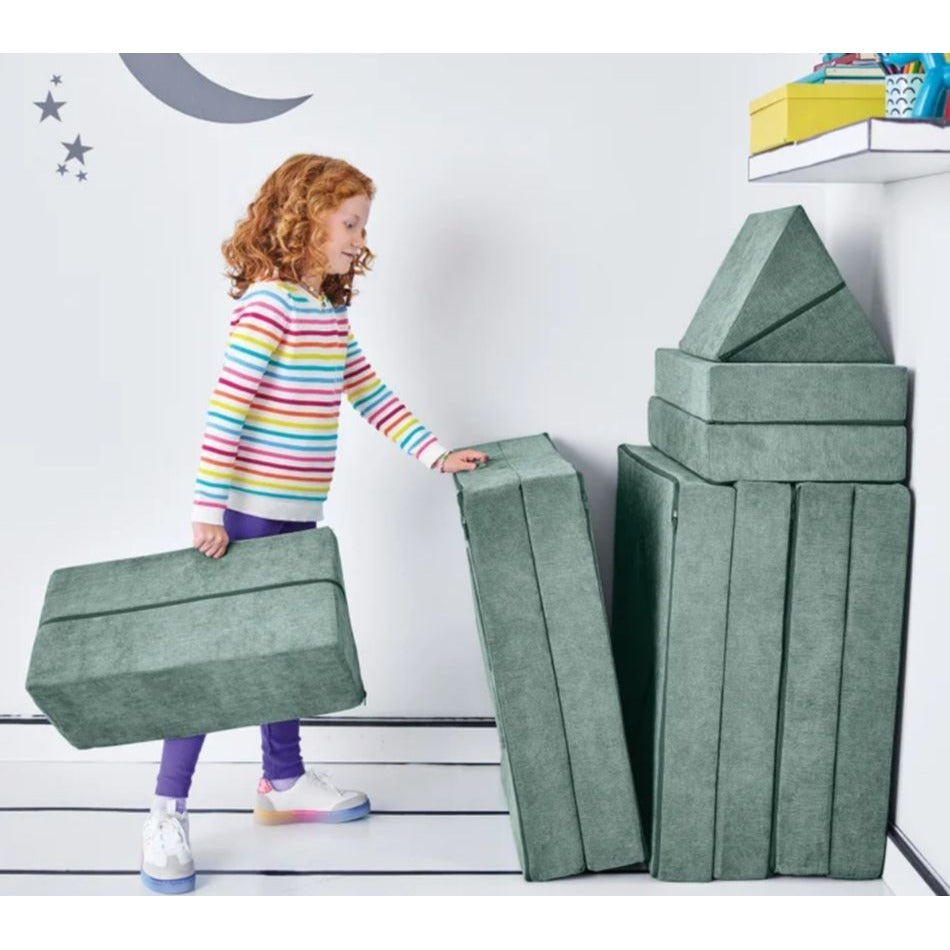 Yourigami Kids Convertible Play Fort Modular Foam Cushion Set - Dark Green With Washable Covers