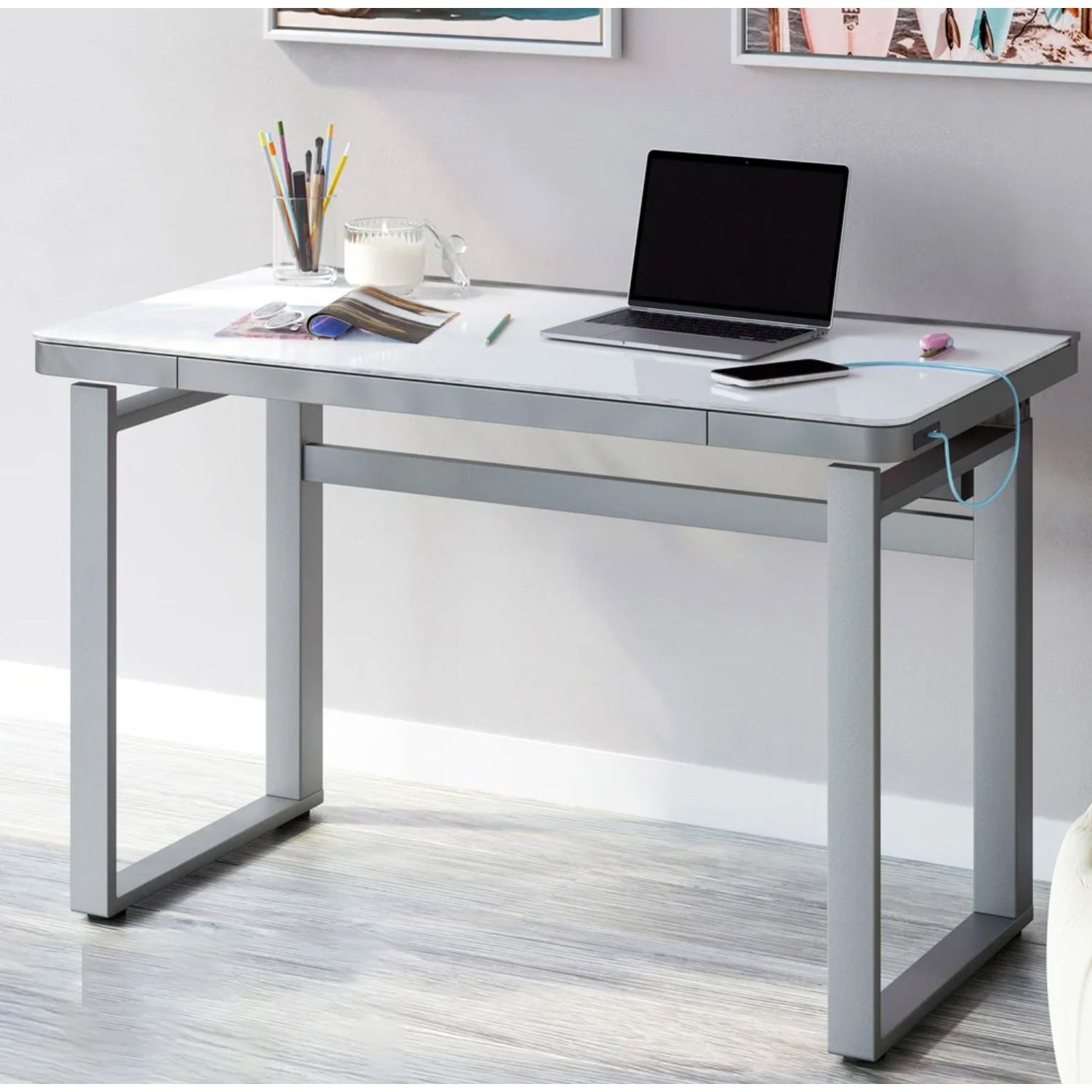 Tresanti Aurora 47” Adjustable Height Desk With LED Lighting & USB Ports