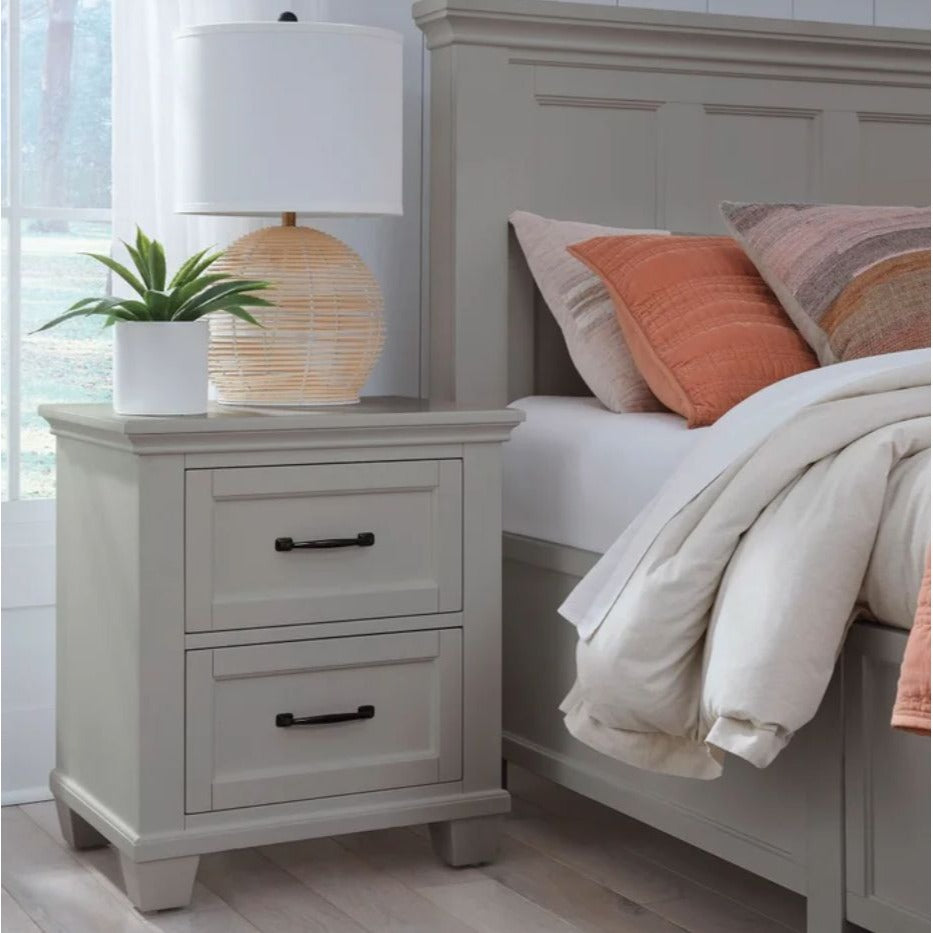 Hughes Soft Gray 2-Drawer Nightstand With USB-C & Power Outlets 24" x 17.9" x 26.7" Rubberwood & Birch Veneer