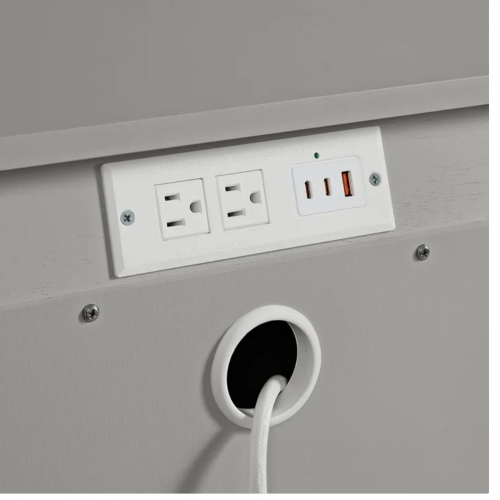 Hughes Soft Gray 2-Drawer Nightstand With USB-C & Power Outlets 24" x 17.9" x 26.7" Rubberwood & Birch Veneer