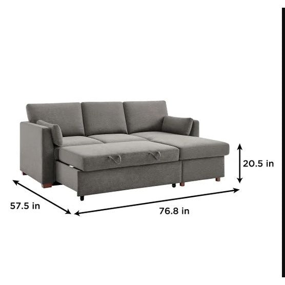 New Coddle Luke Fabric Sleeper Sofa With Reversible Chaise & Storage Gray pull-out bed