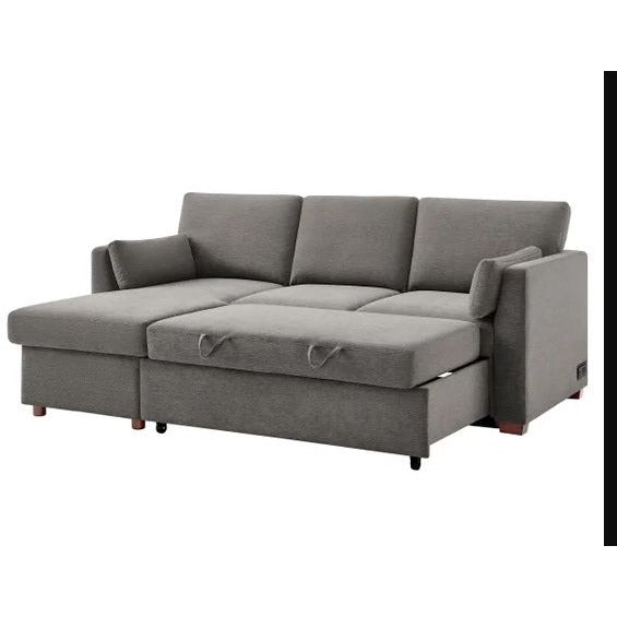New Coddle Luke Fabric Sleeper Sofa With Reversible Chaise & Storage Gray pull-out bed