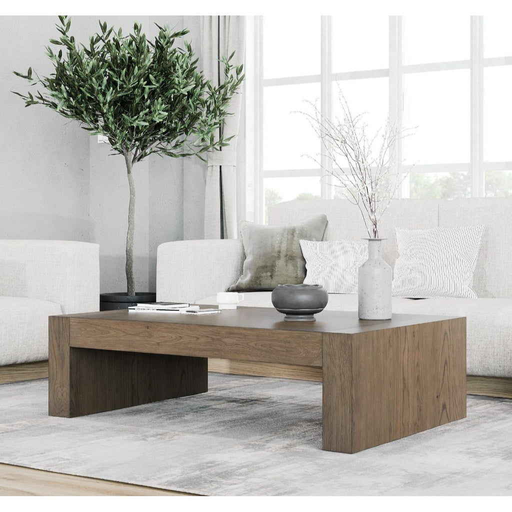 Pike & Main Jaxon 55" Rectangular Coffee Table With Mahogany Solids Oak Veneers & Adjustable Levelers