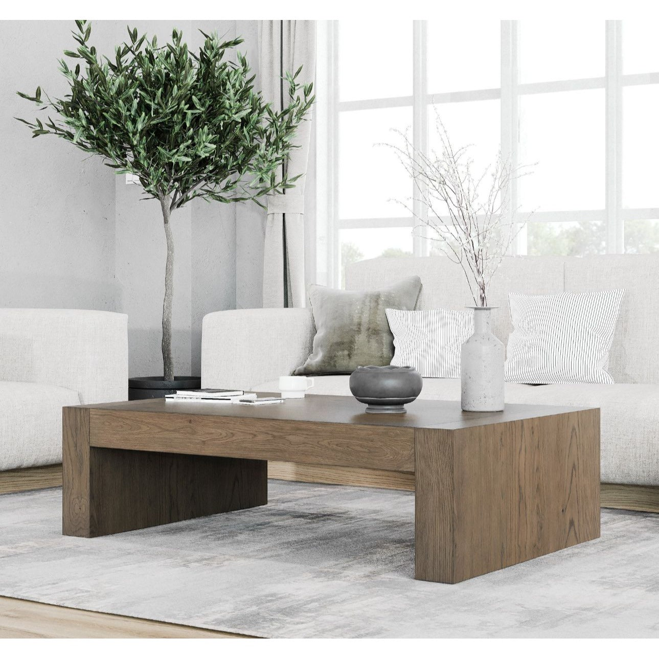 Pike & Main Jaxon 55" Rectangular Coffee Table With Mahogany Solids Oak Veneers & Adjustable Levelers