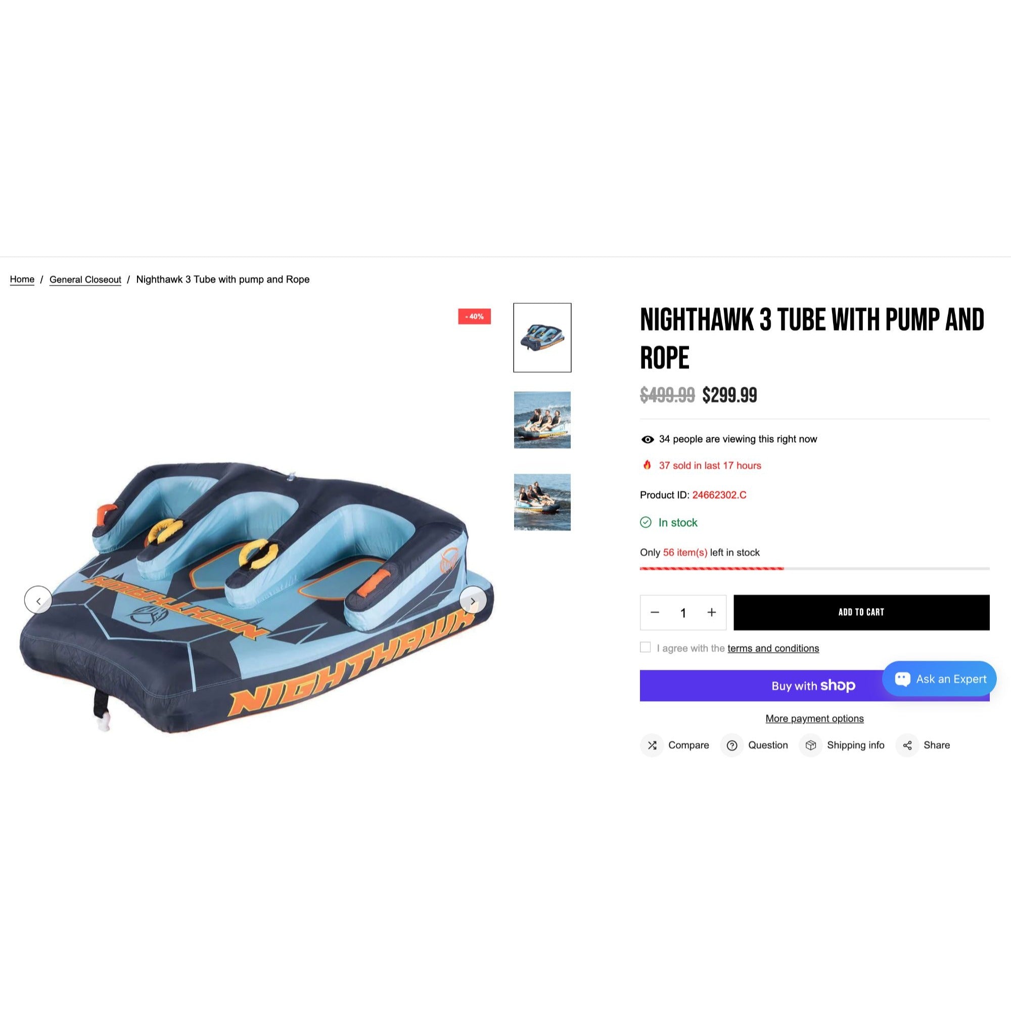 Nighthawk 3-Person Towable Tube
